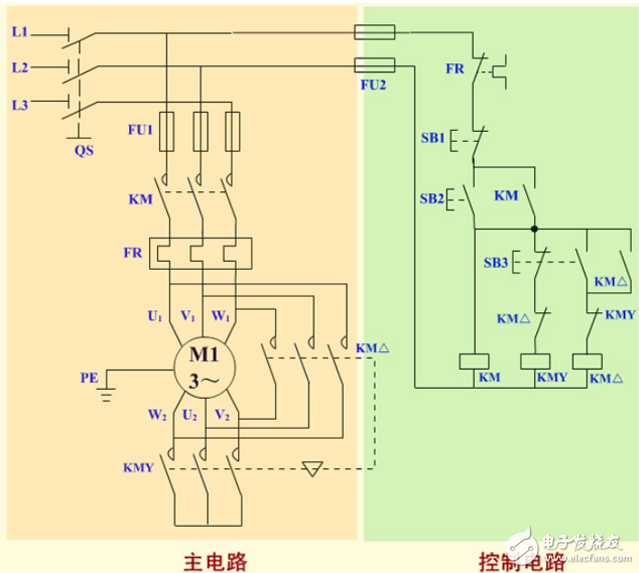 降壓?jiǎn)?dòng)控制線路（按鈕/接觸器控制星型/三角形）