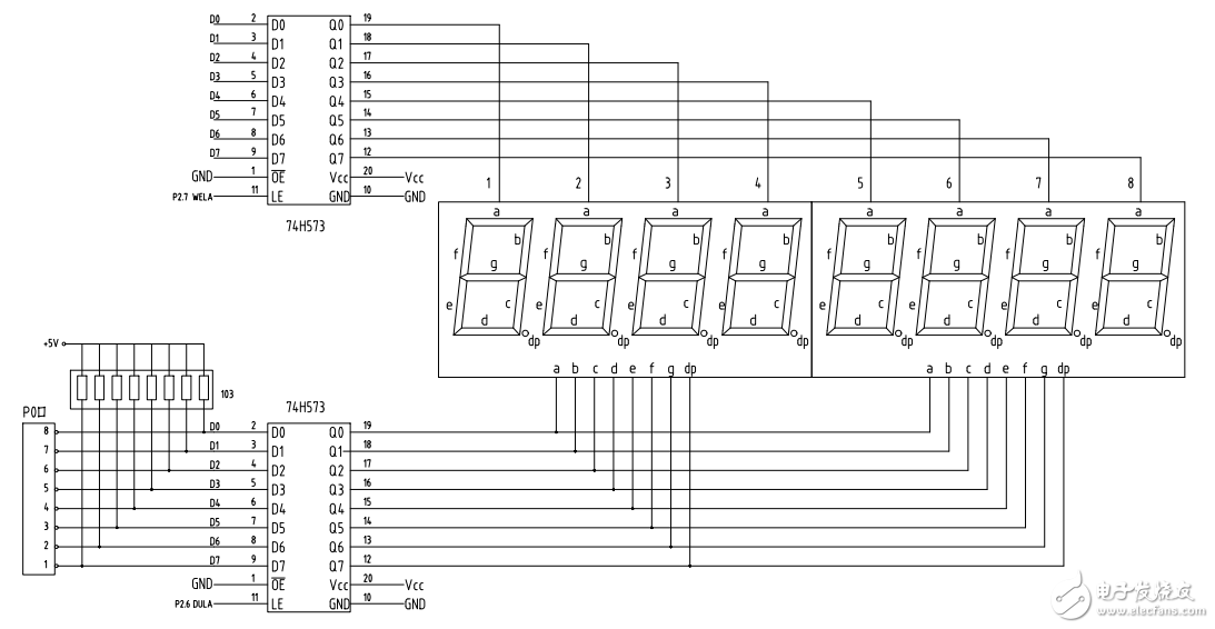 74HC573驅(qū)動(dòng)8位數(shù)碼管連接圖及程序代碼分享