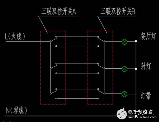 雙控開關(guān)接線圖,雙控開關(guān)電路圖