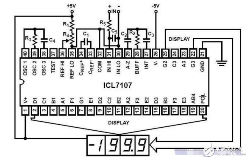 icl7107中文資料詳細（icl7107引腳圖及功能_工作原理及典型應(yīng)用電路圖）