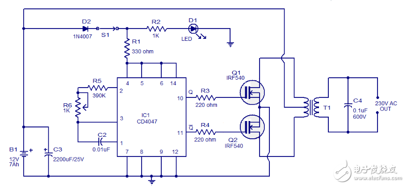 cd4047應(yīng)用電路圖解（信號(hào)控制電路圖、逆變器電路圖）