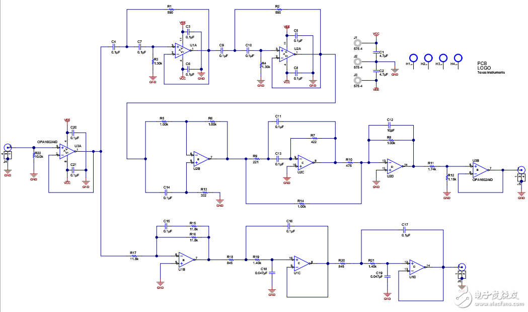 用于雙向揚(yáng)聲器的模擬有源交叉電路原理圖