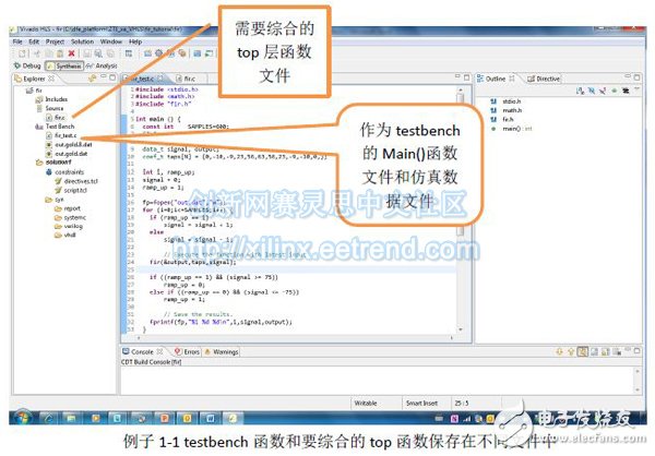  例子1-1 testbench函數(shù)和要綜合的top函數(shù)保存在不同文件中