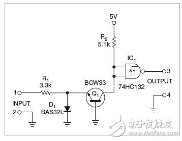 圖1，本電路使用單一電源，有良好的噪聲抑制能力，但不能可靠地轉(zhuǎn)換梯形脈沖。