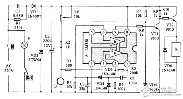 LM358應(yīng)用電路之聲控延時(shí)開(kāi)關(guān)電路