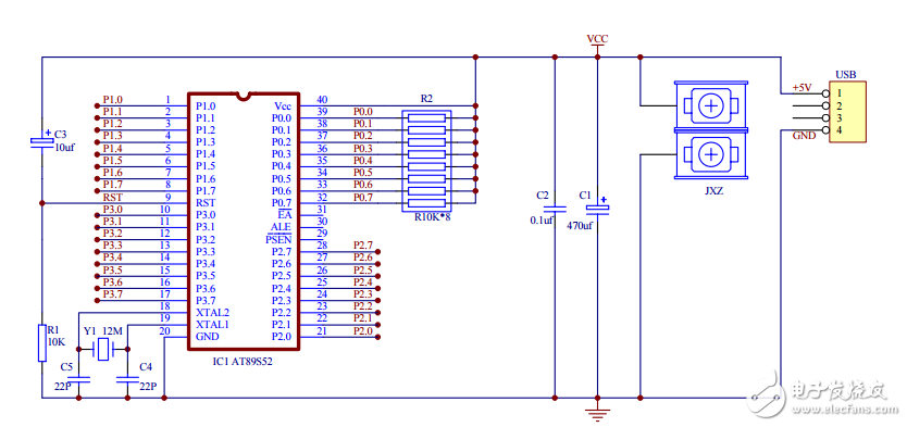 AT89S52單片機(jī)最小系統(tǒng)原理圖
