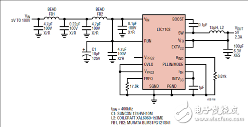 [原創(chuàng)] Linear LTC7103 105V 2.3A低EMI降壓穩(wěn)壓器解決方案