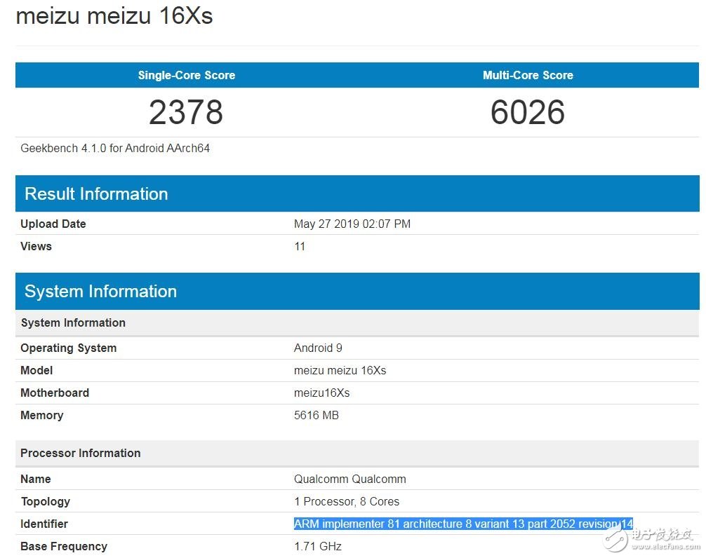 魅族16Xs跑分曝光運(yùn)行安卓9系統(tǒng)單核分?jǐn)?shù)為2378多核分?jǐn)?shù)為6026