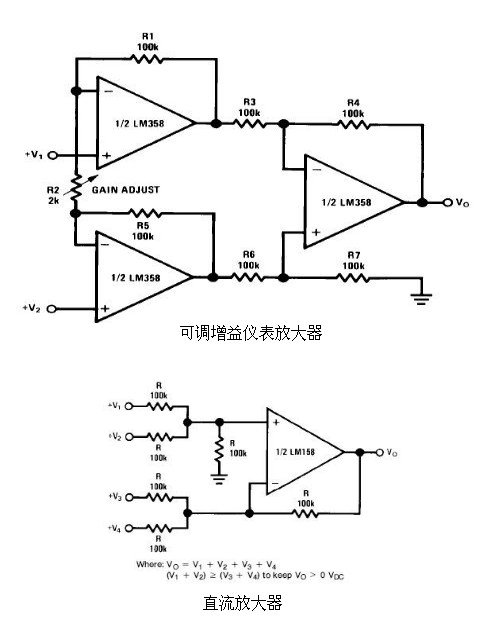 6種簡單電路圖之LM358應(yīng)用電路圖（直流耦合低通RC有源濾波器 低漂移峰值檢測器）